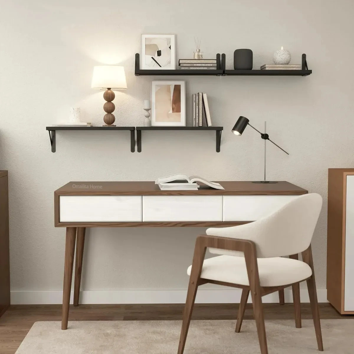 4 Minimalist Wooden Floating Shelves for Home Decor, Black - NEW