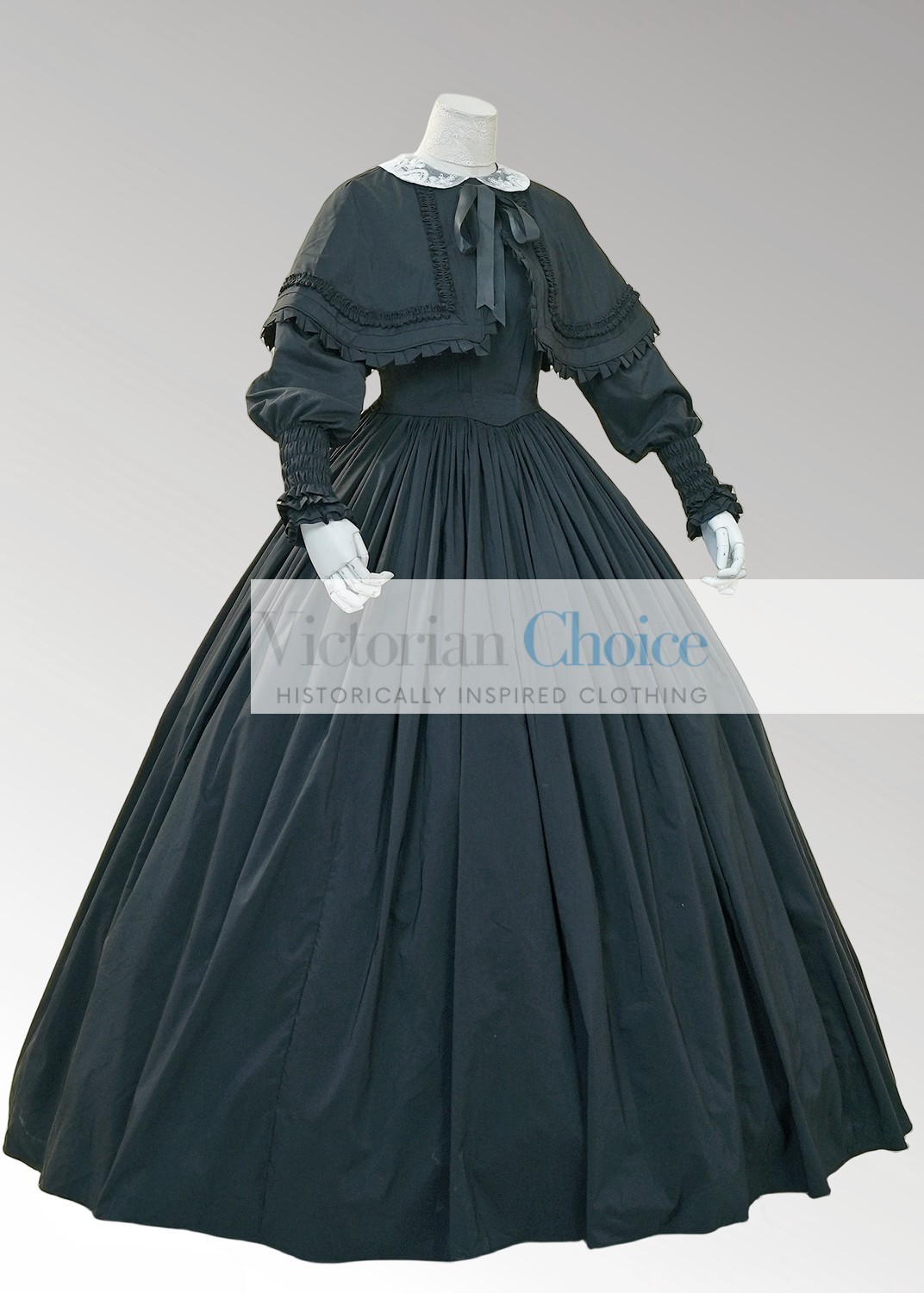 Black Victorian Dickens Fair 19th Century Civil War Cape Dress Theater Wear 717