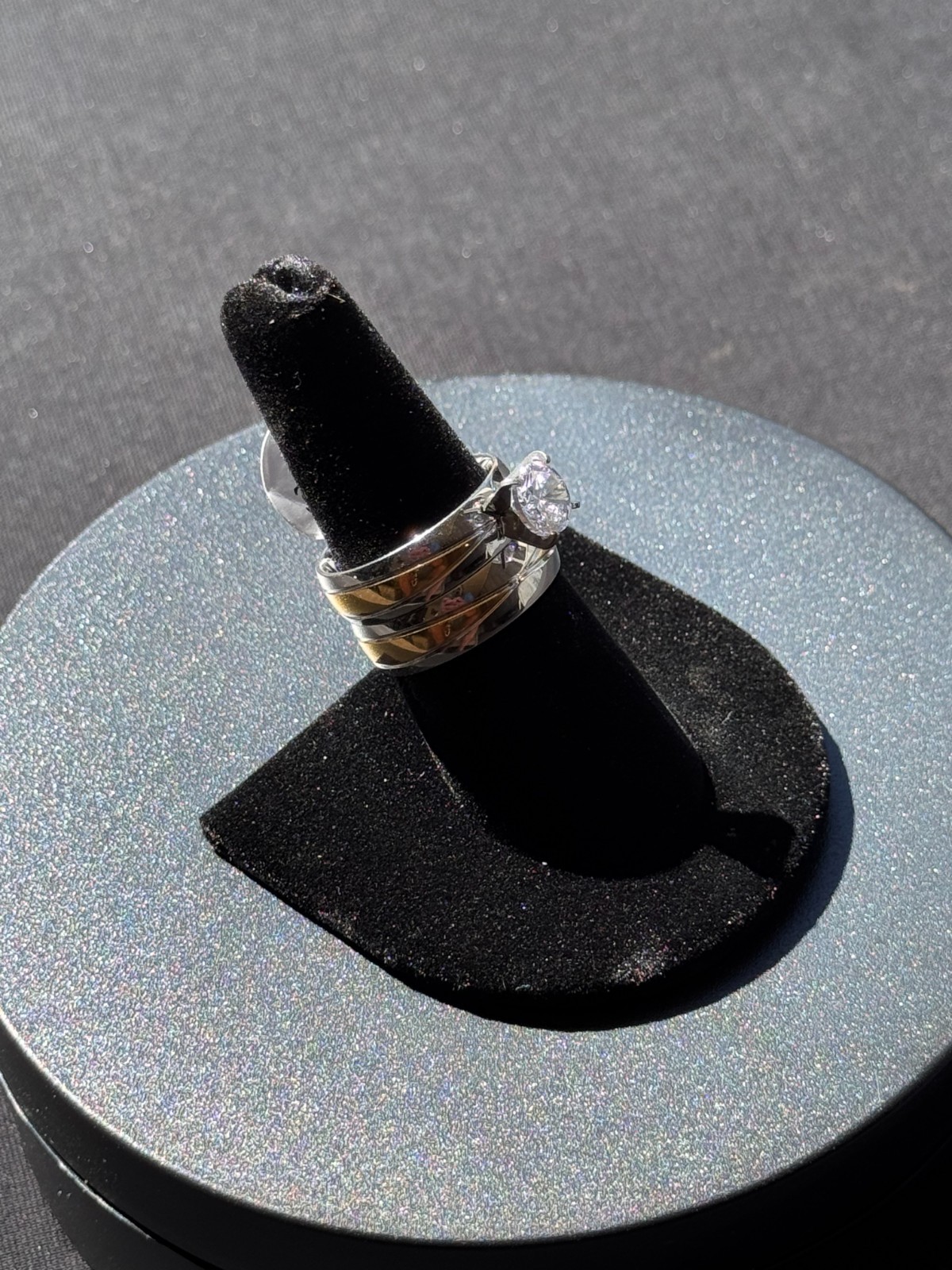 Beautiful Two Toned Stainless Steel CZ Wedding Set Size 8