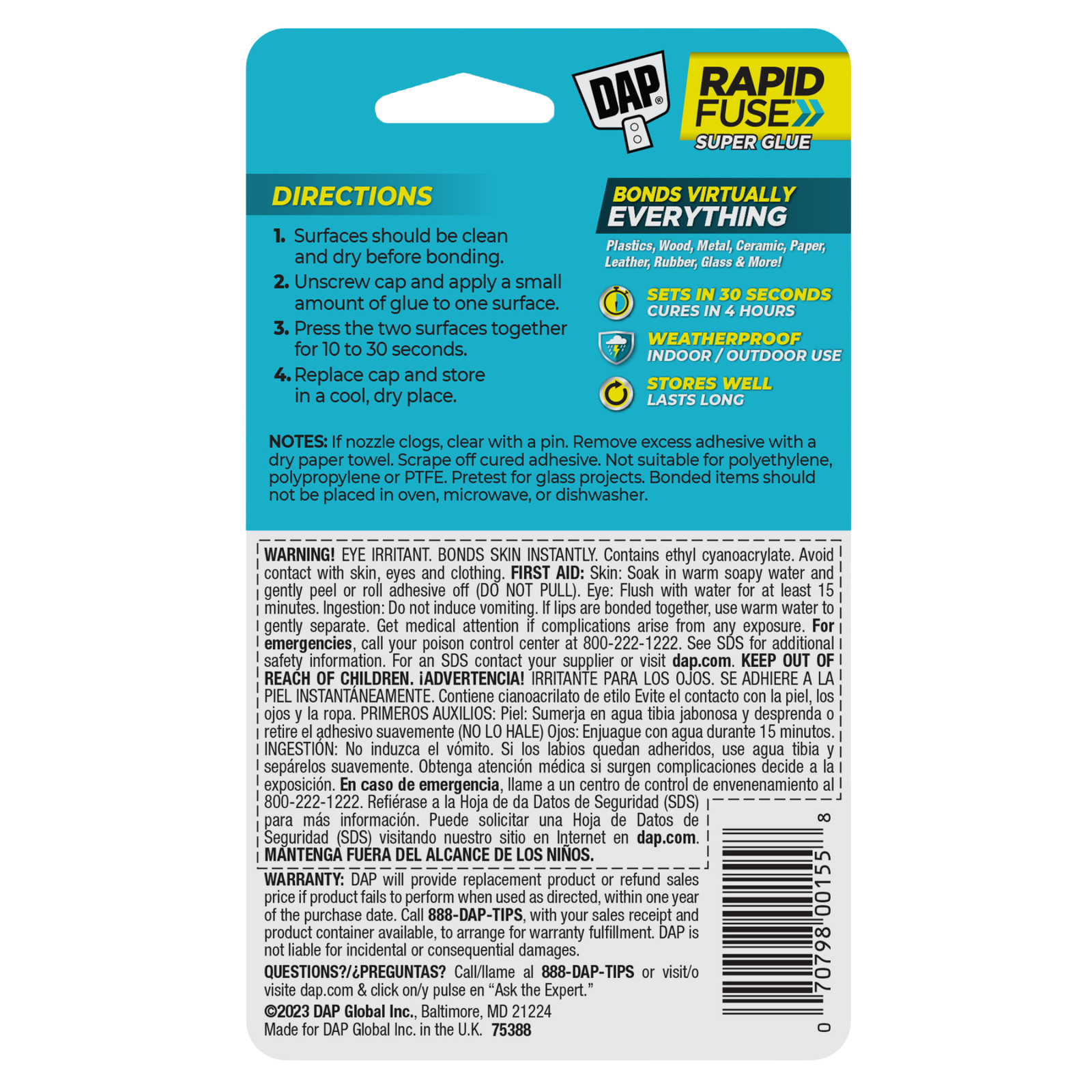 DAP RapidFuse Super Glue: 0.85 oz. (Clear)