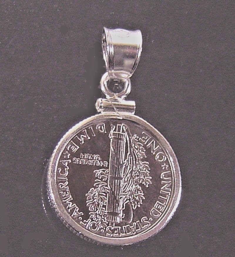 Coin Pendant 90% Silver Vintage Mercury Dime Sterling Silver Bezel Soldered Bail