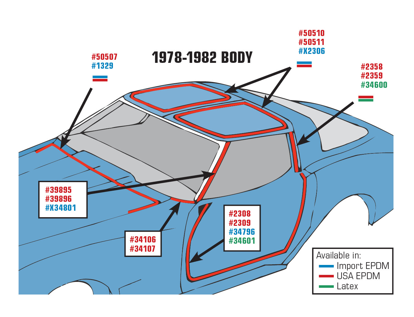 Corvette C3 Weatherstrip Door Mains 1978-1982