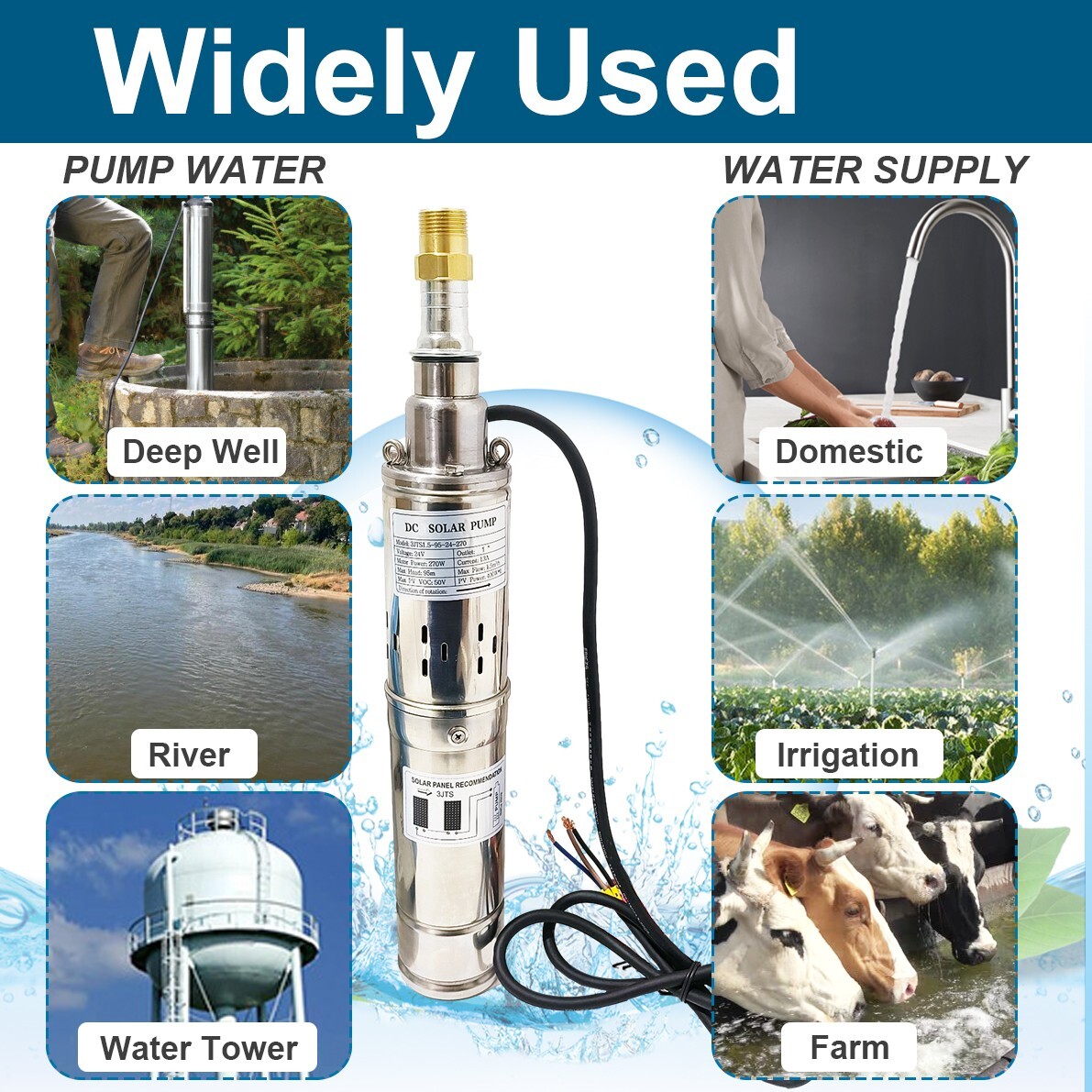 3" Solar Pump Submersible Pump Bore DC 24V 270W Deep Well Pump + MPPT Controller