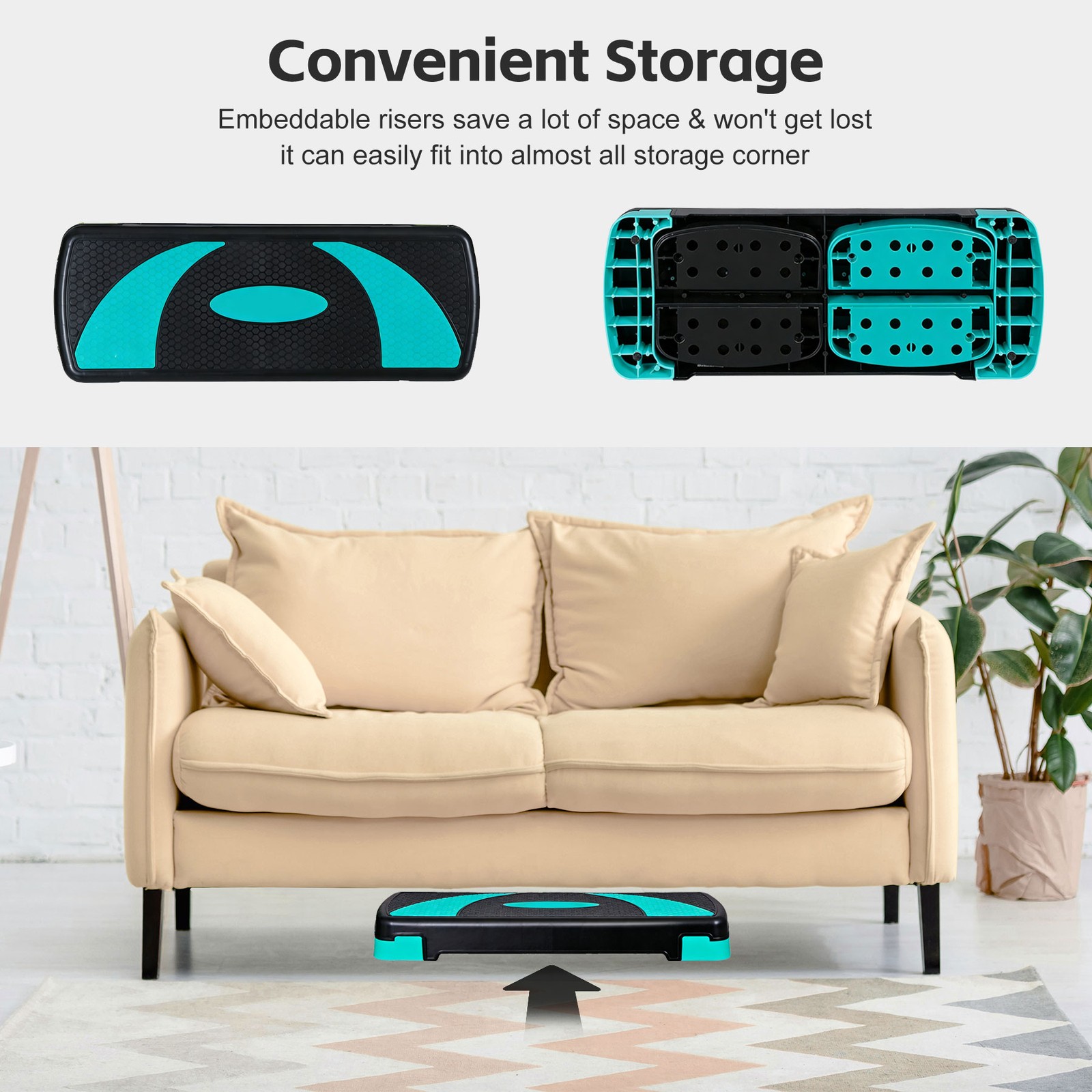 31" Aerobic Step Platform Stepper Adjust 4"-6"-8" Fitness Step Exercise w/Risers