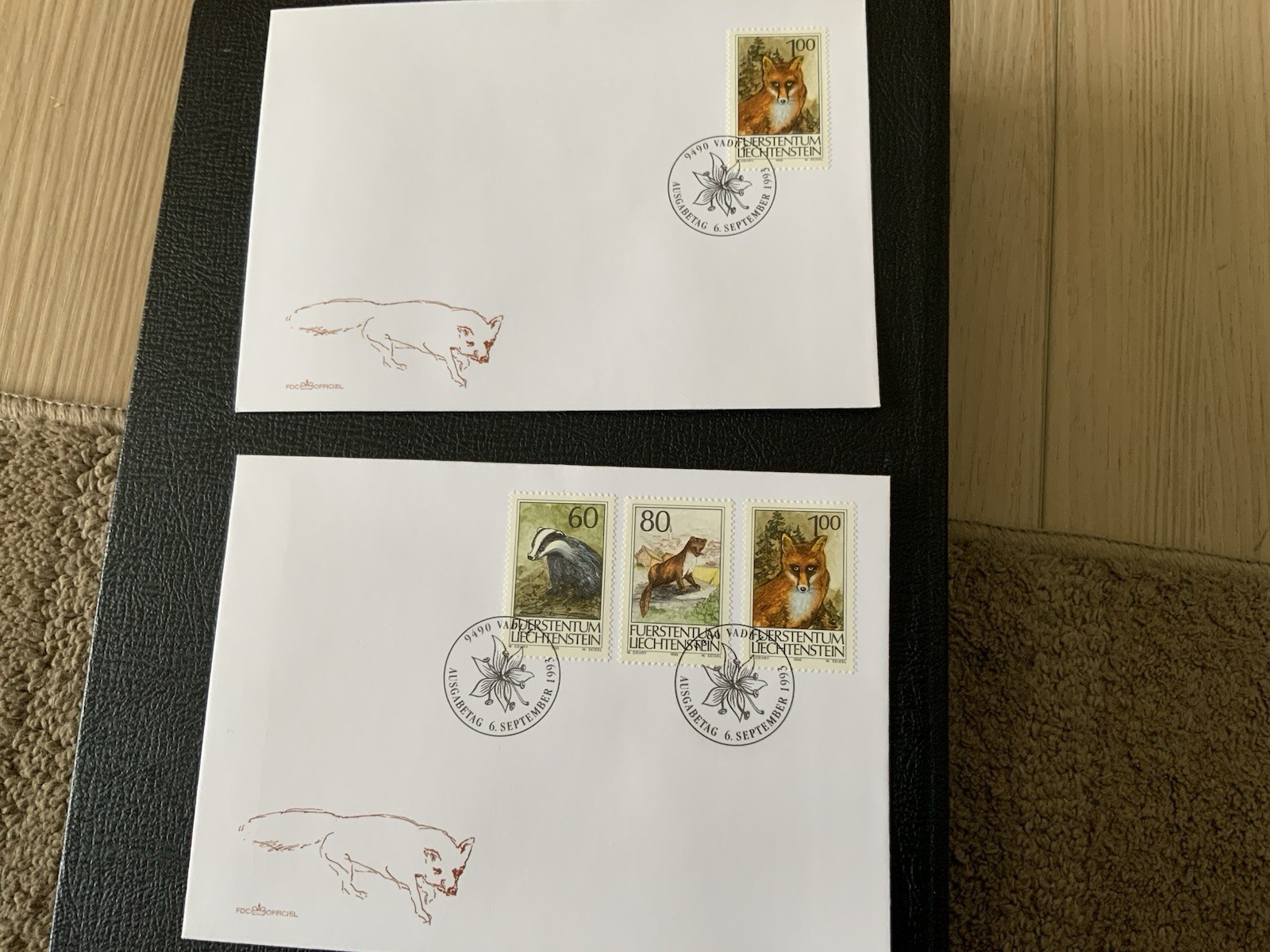 Liechtenstein 1993 #1006-1008 Animals - 4 FDCs