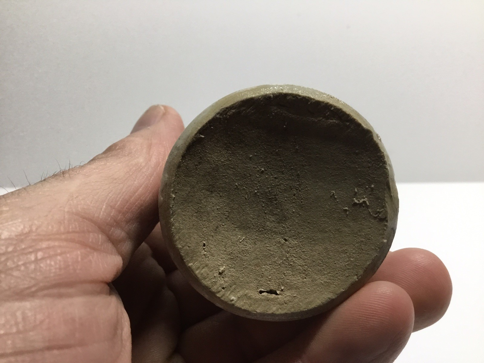 Small Antique Off White Stoneware Blacking / Polish Bottle.