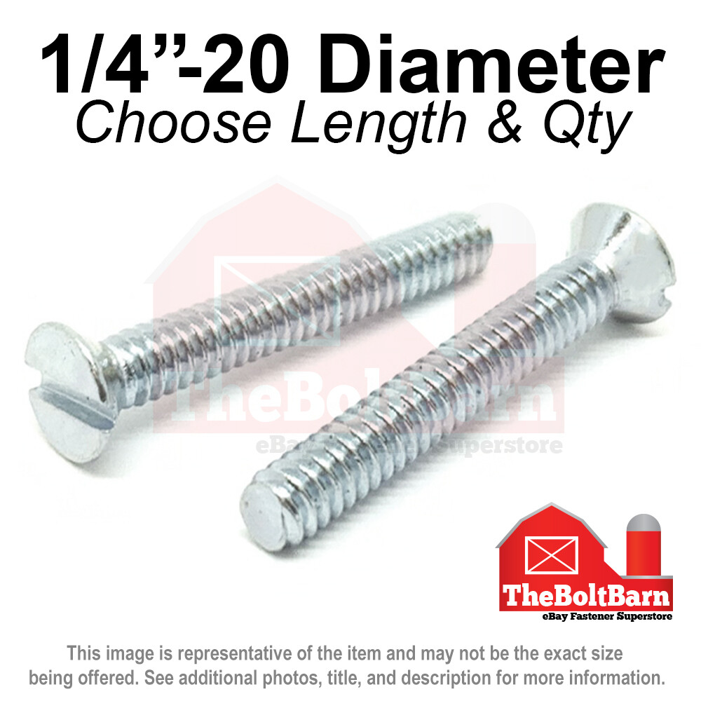 1/4"-20 Slotted Flat Head Machine Screws Bolts Zinc Coarse (Pick Length & Qty)