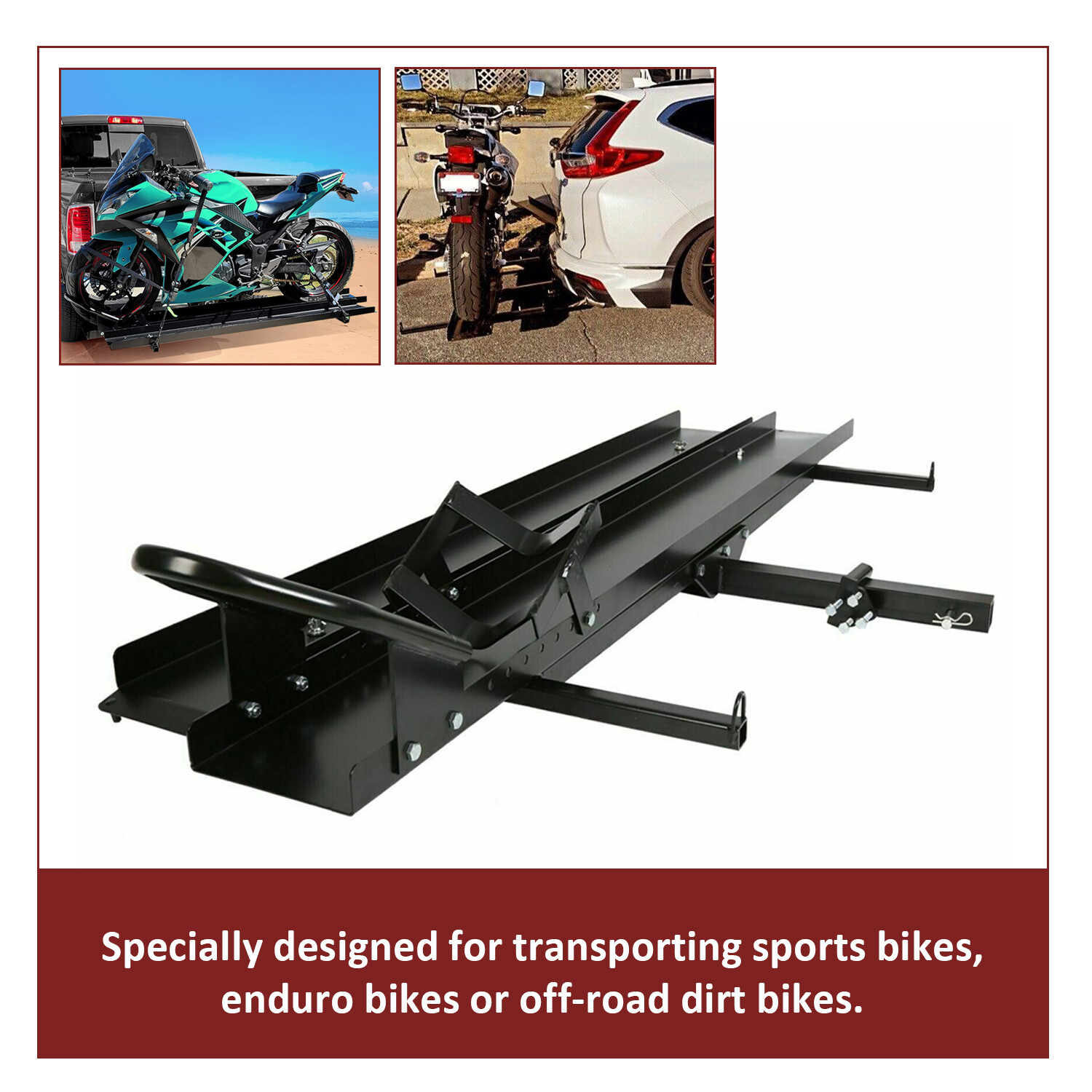 600 LBS Motorcycle Carrier Heavy Duty Dirt Bike Rack Hitch Mount Hauler w/ Ramp