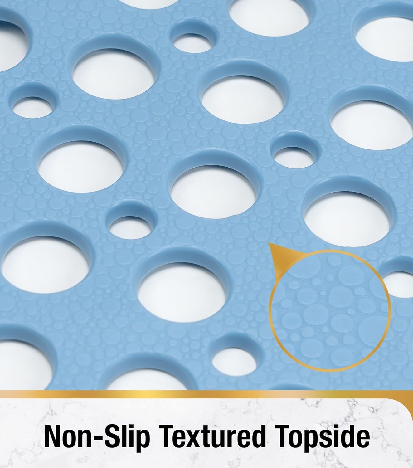 Non Slip Bathtub Mat 28x15in Blue Shower Safety Mat w/ Drain Holes & Suction