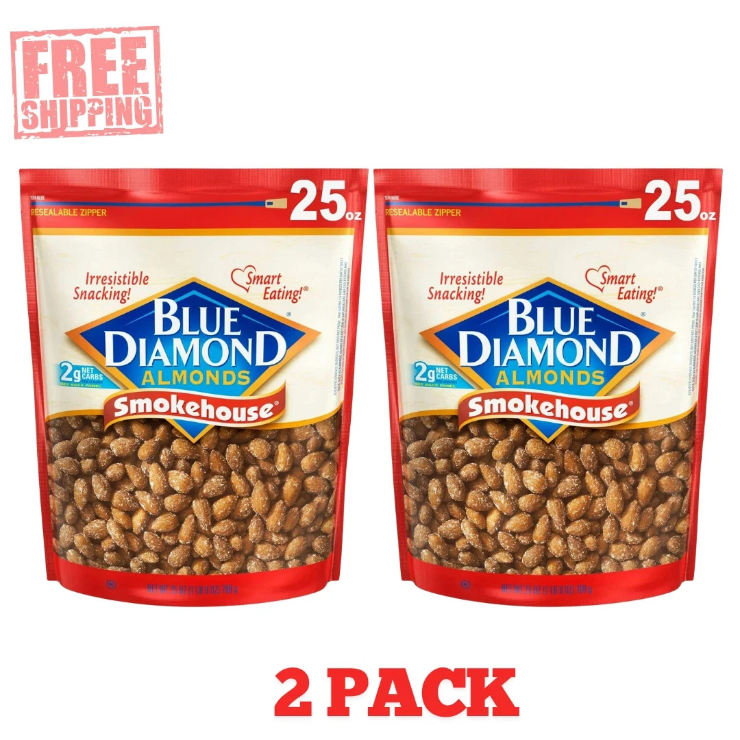 Blue Diamond Almonds Gluten Free Smokehouse Flavored Snack Nuts, 25 Oz (2 Pack)