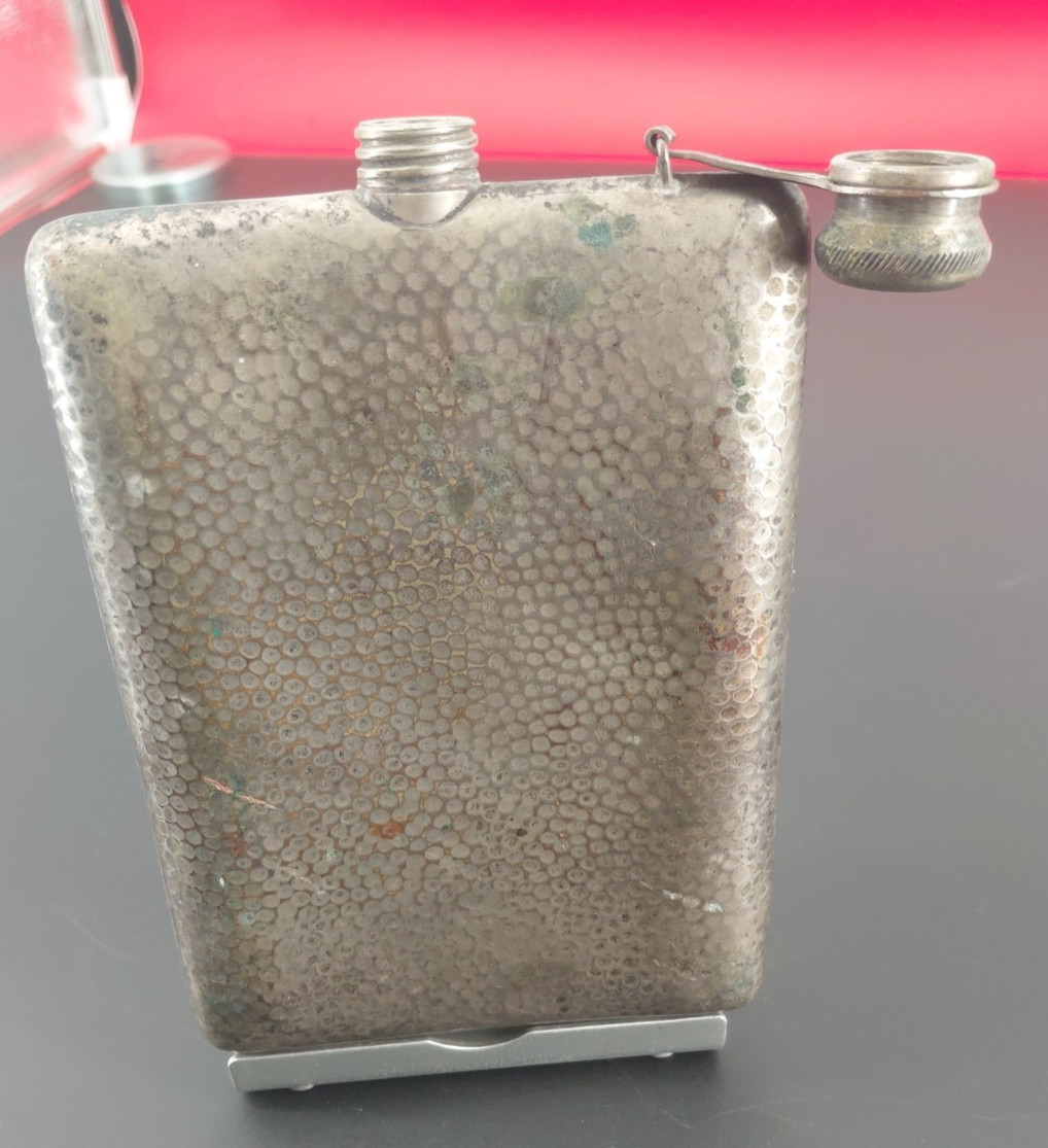 Vintage Hammered Silver Plate Hip Flask