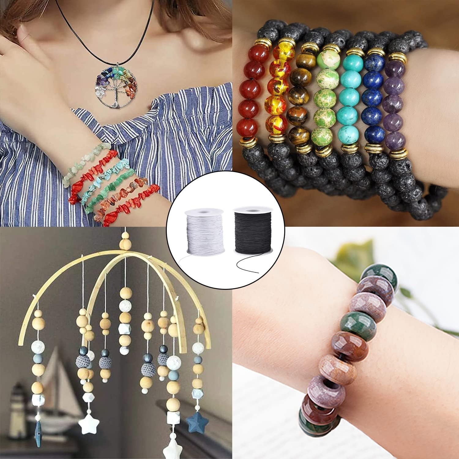 Elastic Cord for Bracelets, 1 mm 330 Feet Durable Bracelet Black, Black