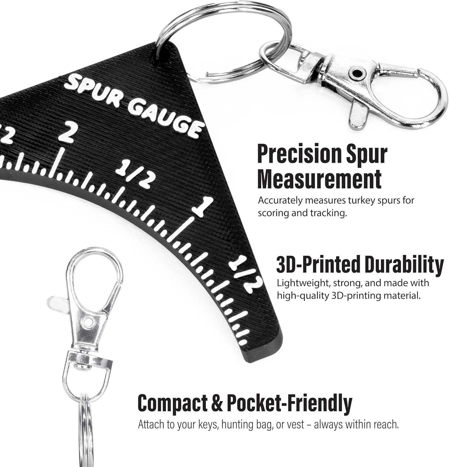 3D-Printed PLA Turkey Spur Gauge with Keychain Clip