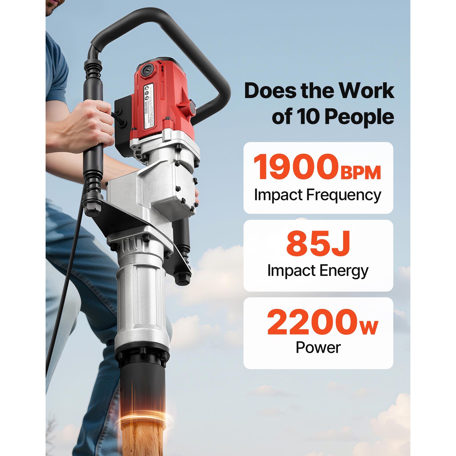 Uimoso 2200W Handheld Electric Fence Piling Post Driver with Dual Sleeves