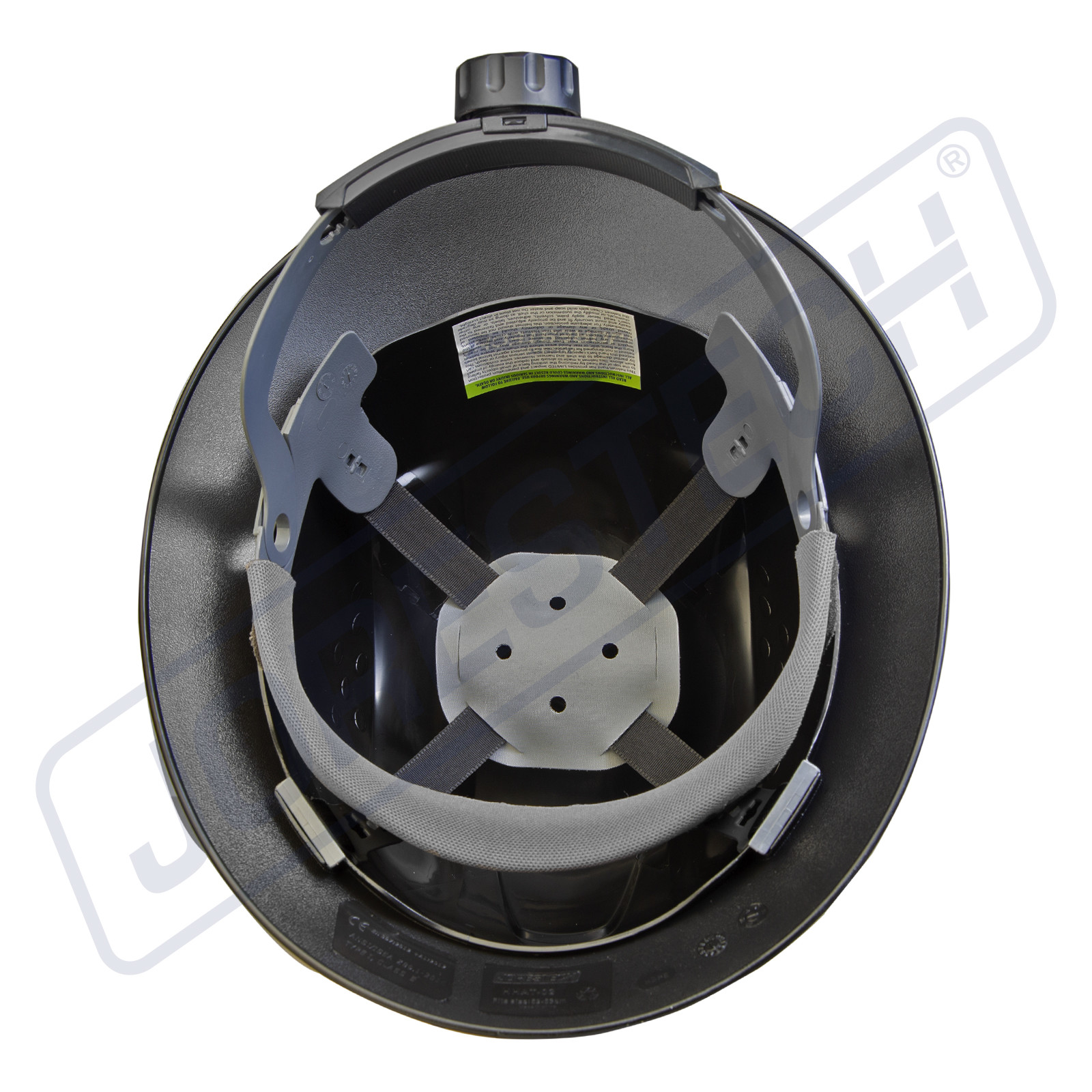 BLACK HARD HAT FULL BRIM JORESTECH 4 POINT RATCHET SUSPENSION CONSTRUCTION