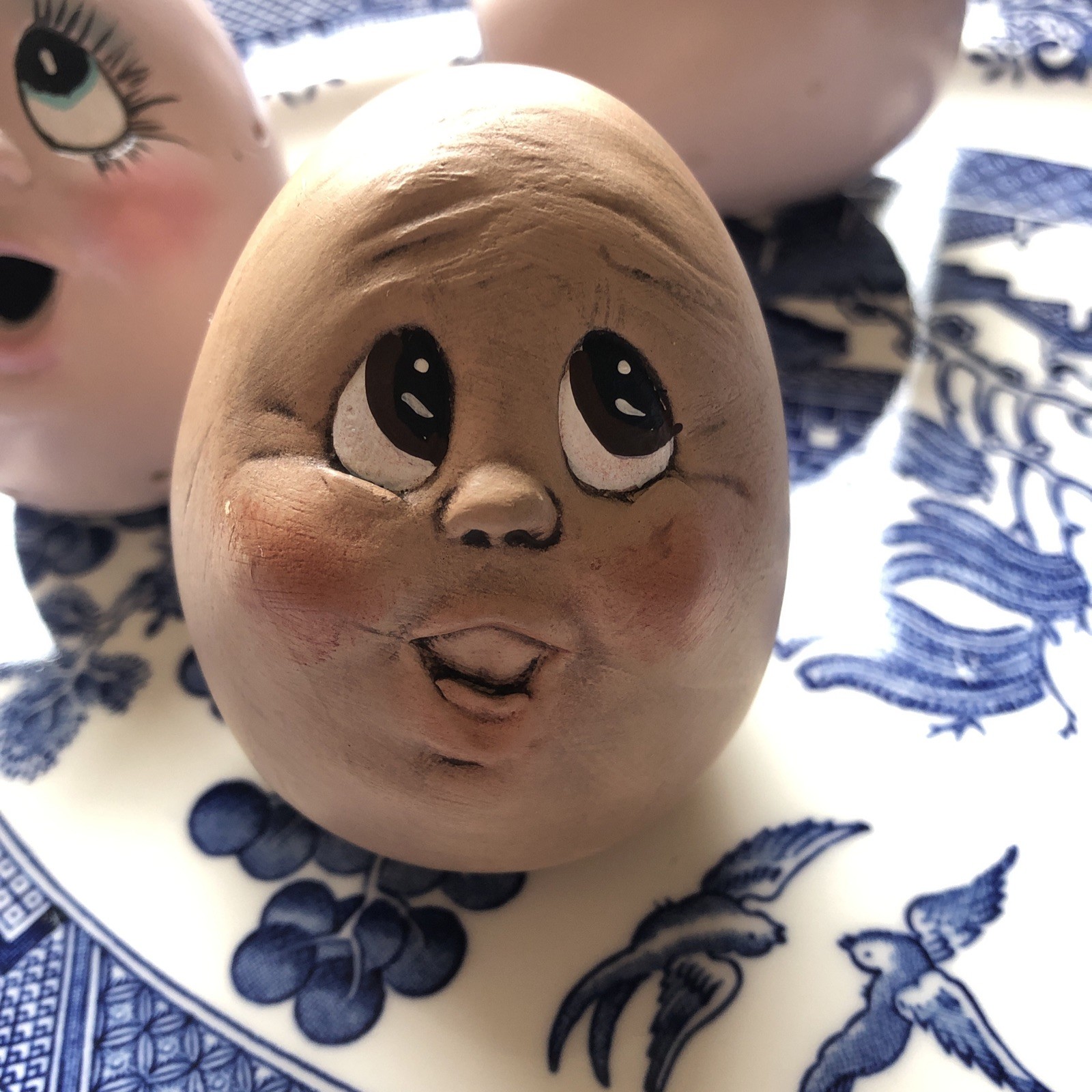 Vintage Ceramic Eggs In Antique Egg Carton