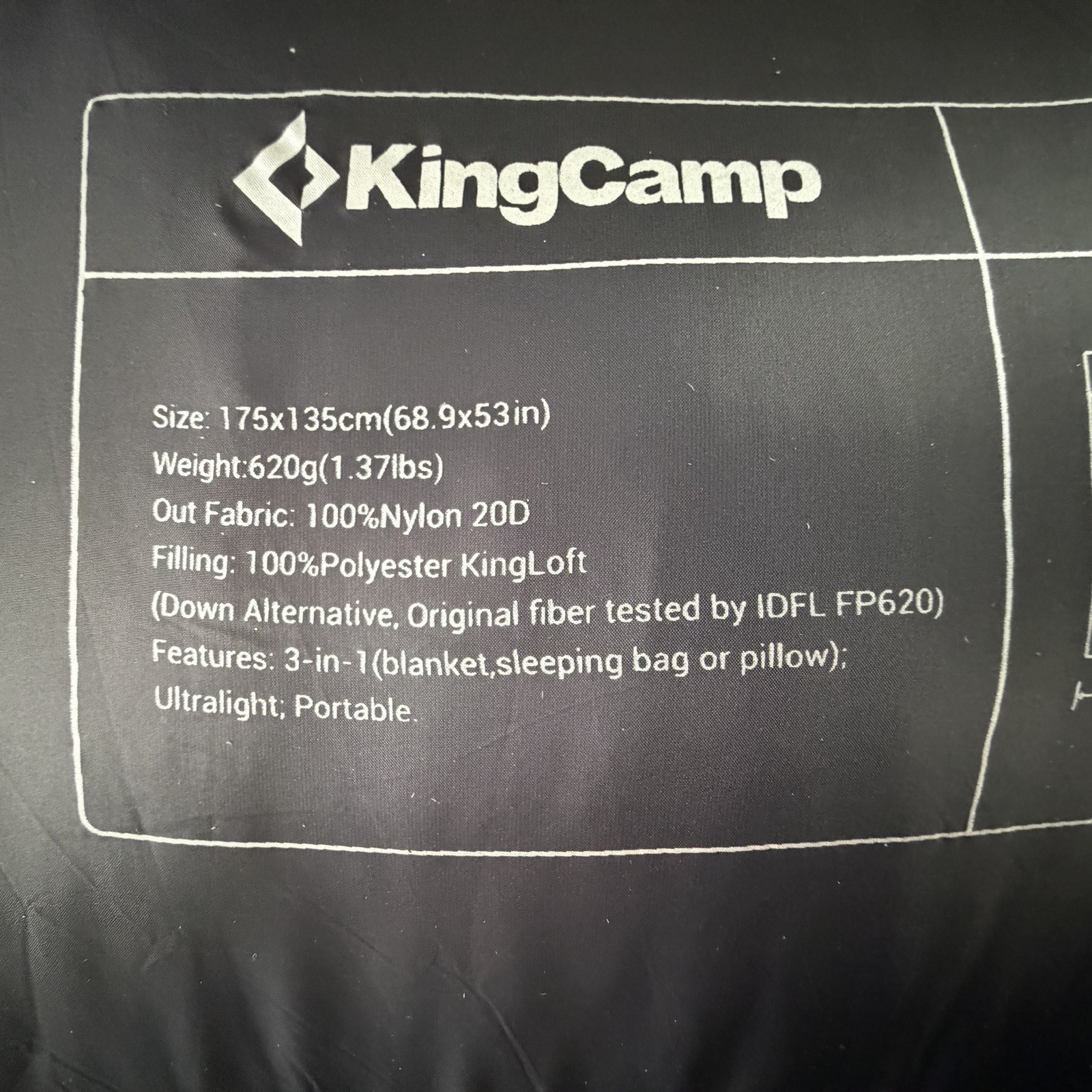 KingCamp Smart 600 Camping Blanket Ultralight Packable Down Alternative Wearable