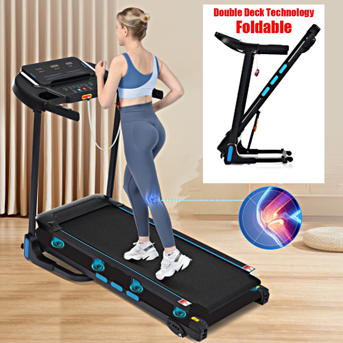 NEW 3.5HP Foldable Incline Treadmill 10MPH Quiet for Home Double Deck Technology