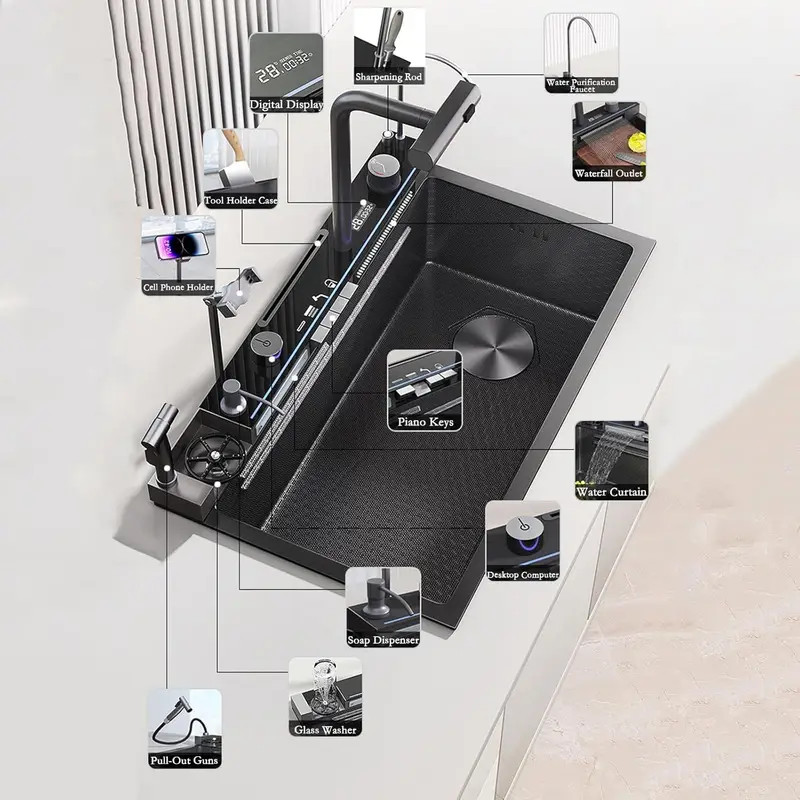 BRONCHO 29.5x18 INCH Modern Smart Single Bowl Kitchen Sinks With Faucet