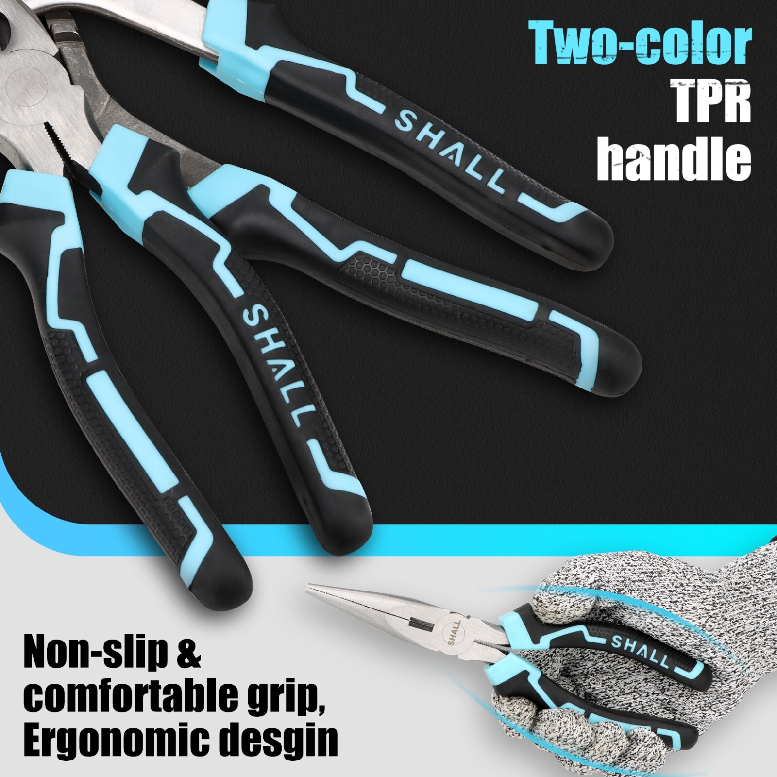 SHALL 4-Piece Pliers Set, Pliers Tool Set, Two-Color TPR Handle