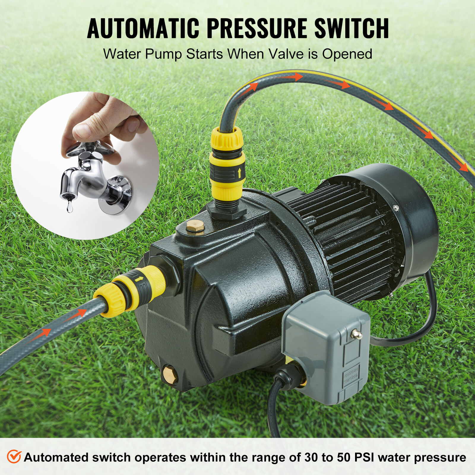 VEVOR 1HP 17.6 GPM Shallow Well Jet Water Pump Irrigation 164 FT Head Cast Iron