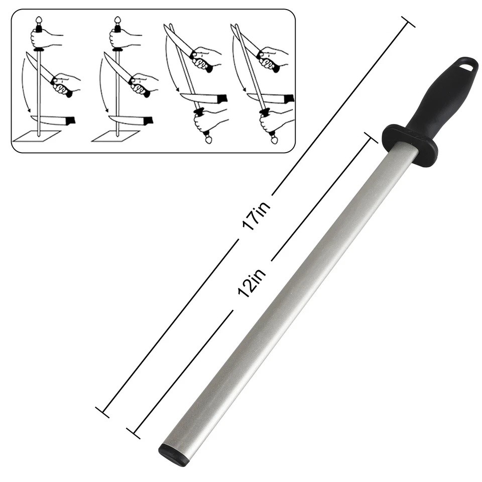12in Diamond Knife Sharpener Honing Rod Oval Kitchen Tool