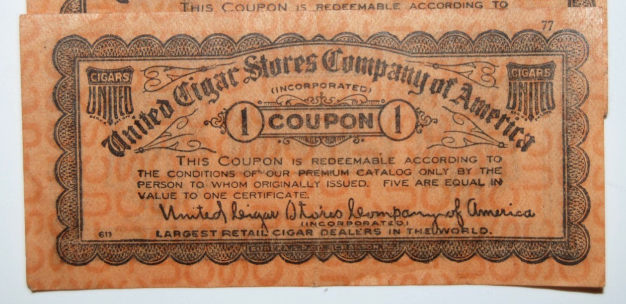 15 Early 1900s Paper Cigar Stores Company of America Cigar Coupon Ads