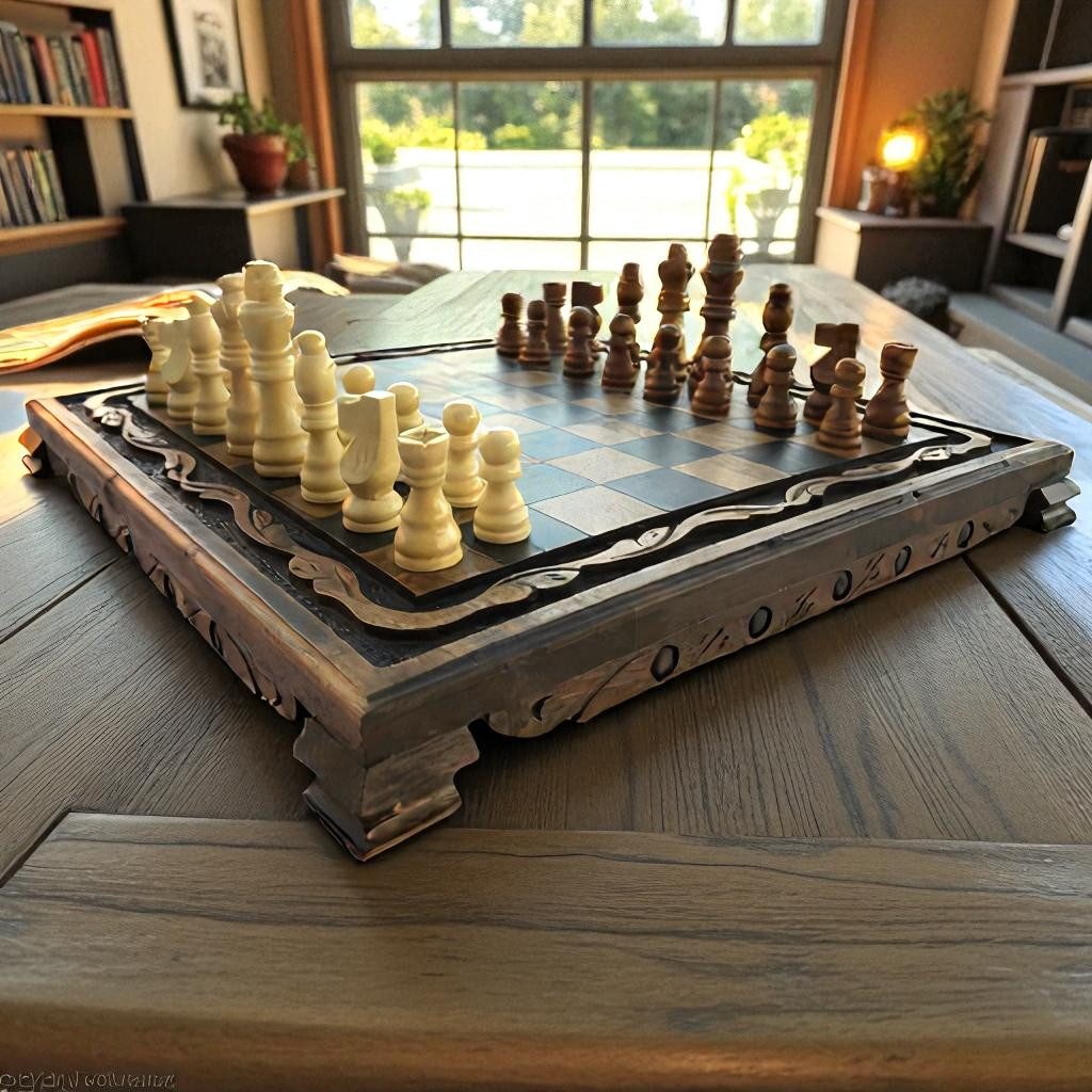 Vintage Chess Board Set Handmade Walnut Wood Staunton Pieces 14.2"  Gift for Son