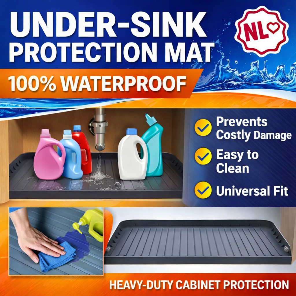 Under Sink Mat - Waterproof Kitchen Bathroom Silicone Cabinet Tray  Storage Mat