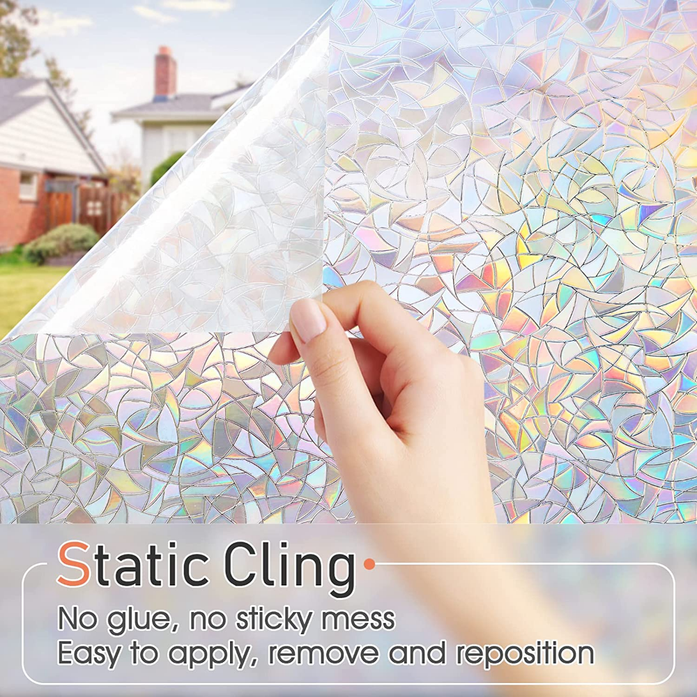 rabbitgoo 3D Rainbow Window Privacy Film Decorative Stained Glass Window Sticker