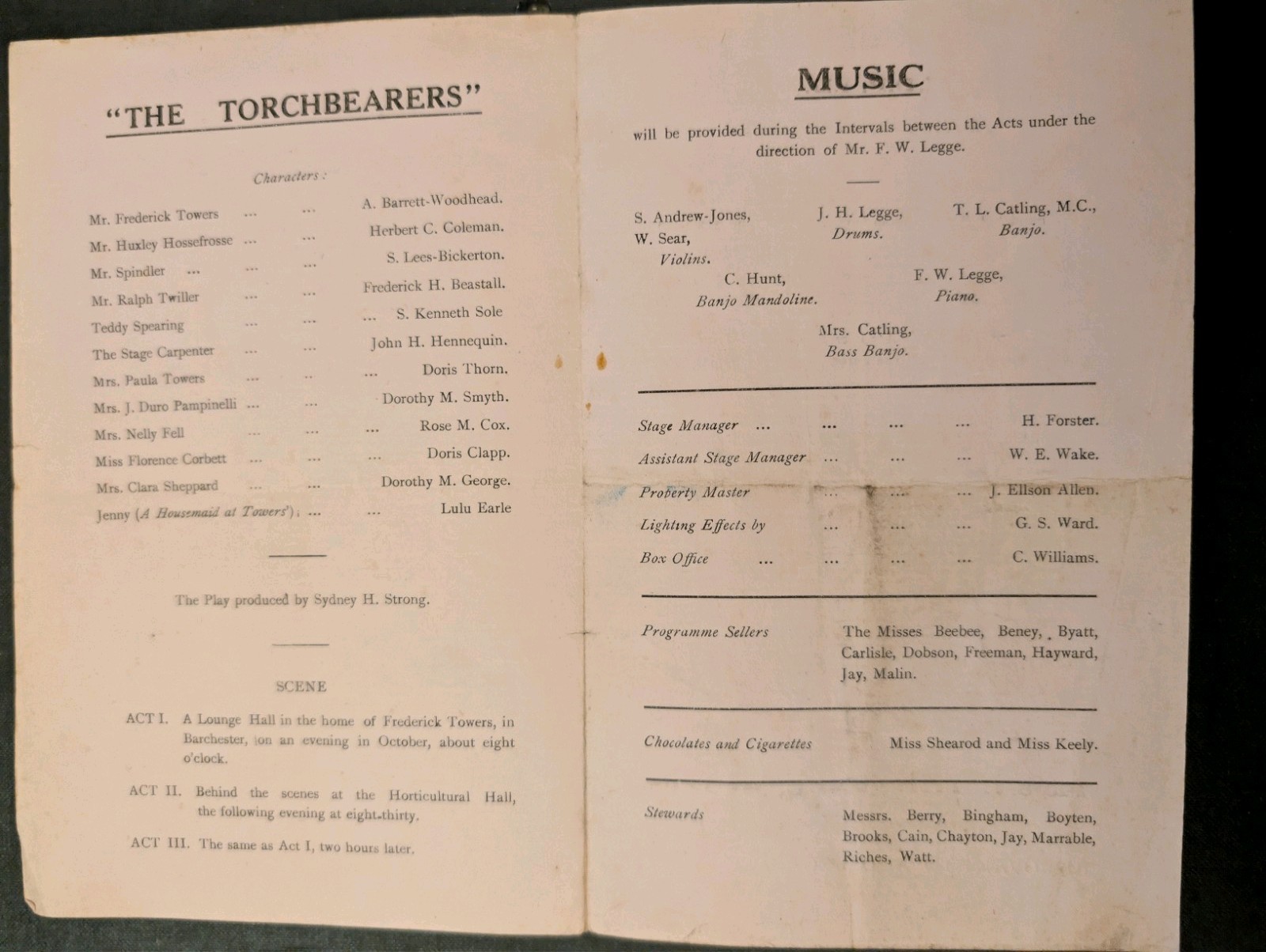 1928 Theatre Programme – “The Torchbearers” Ministry of Pensions Acton Antique