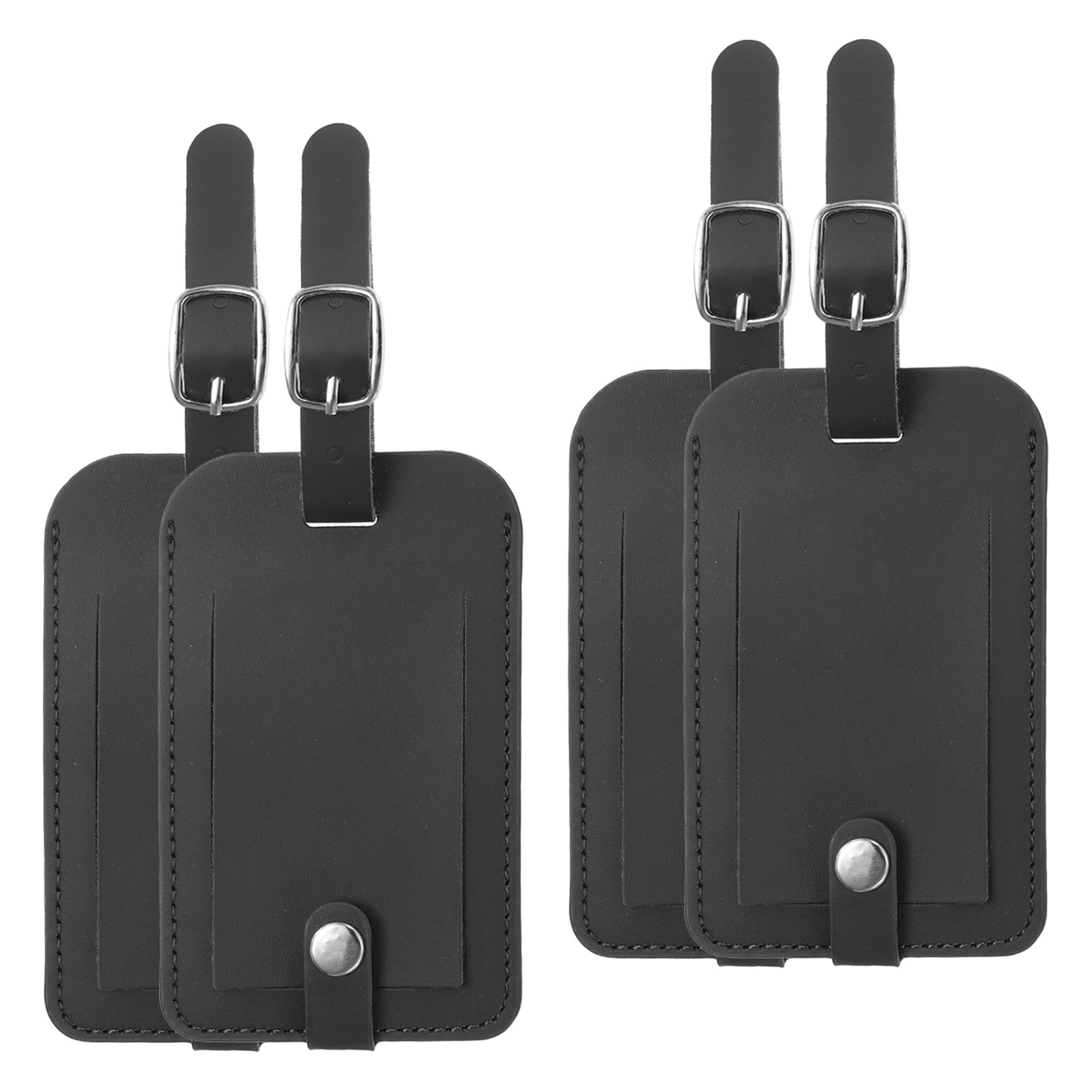 4 Pack Luggage Bag Tags PU Leather Suitcase Name Tags Travel ID Label Black