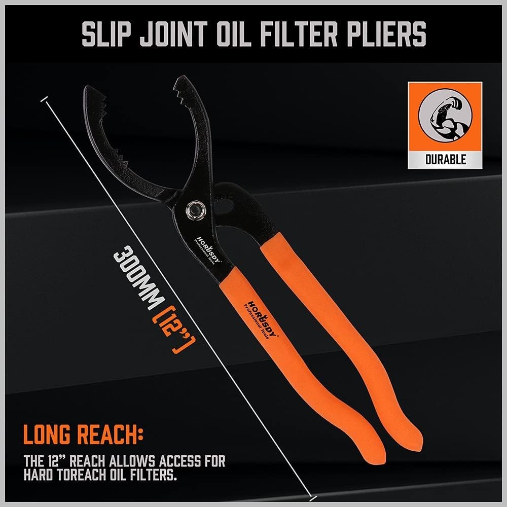 HORUSDY 12 Adjustable Oil Filter Pliers, 20° Angled Jaw Heavy-Duty Oil Filter