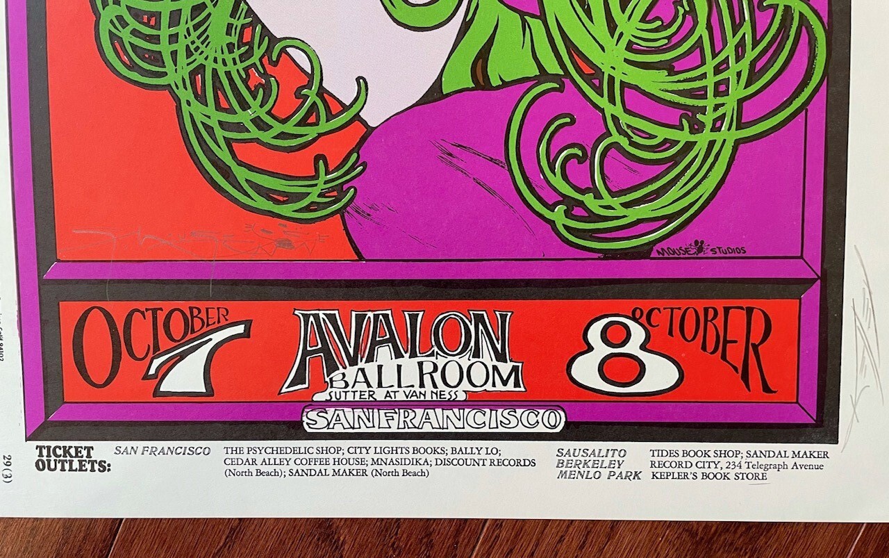 1966 Mouse Kelley Dual Signed Janis Joplin Jim Kweskin Family Dog Poster FD 29