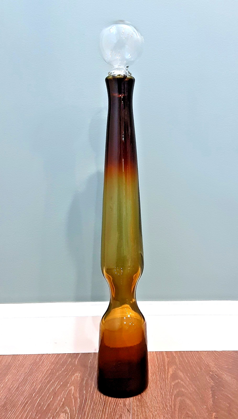 INDIANA GREENWICH Art Glass "KINGSTON" Burnt Honey BIG 20" Decanter Bottle MCM