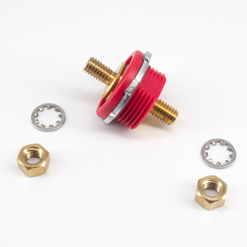 Red Battery Terminal Bulkhead Feed-Thru Panel Positive Connector Post 3/8" Stud