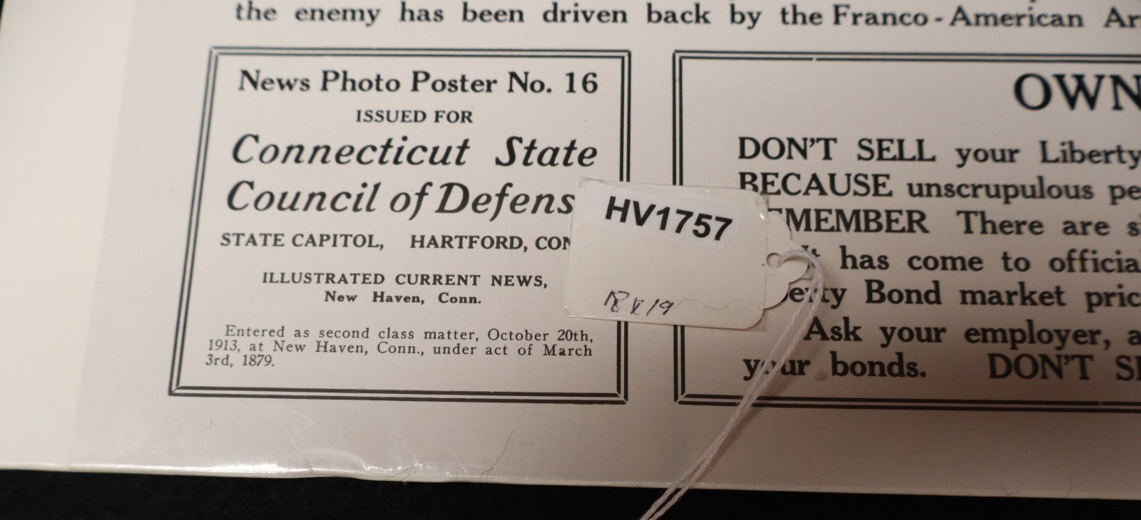 WWI US Homefront Liberty Bonds "Fighting in France for Freedom" Poster 18 x 19