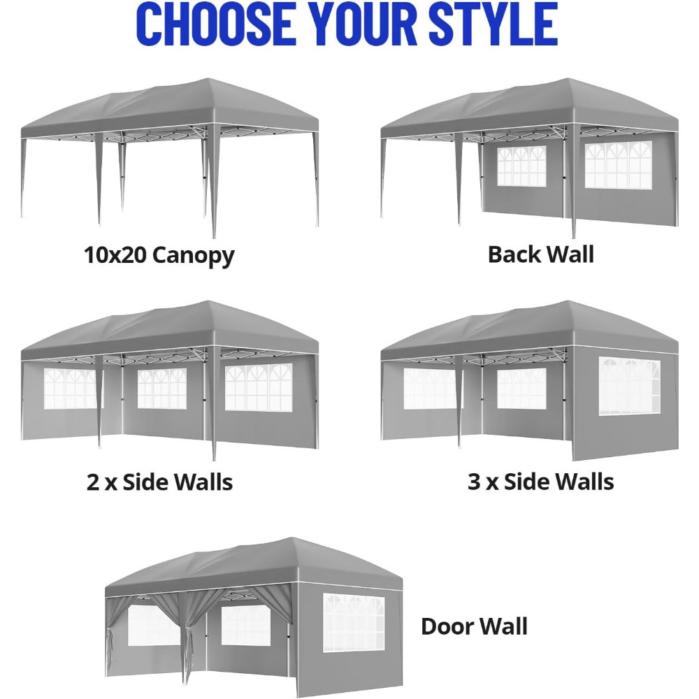 10x20ft Heavy Duty Pop Up Canopy Tent: Instant Shelter with Removable Sidewalls