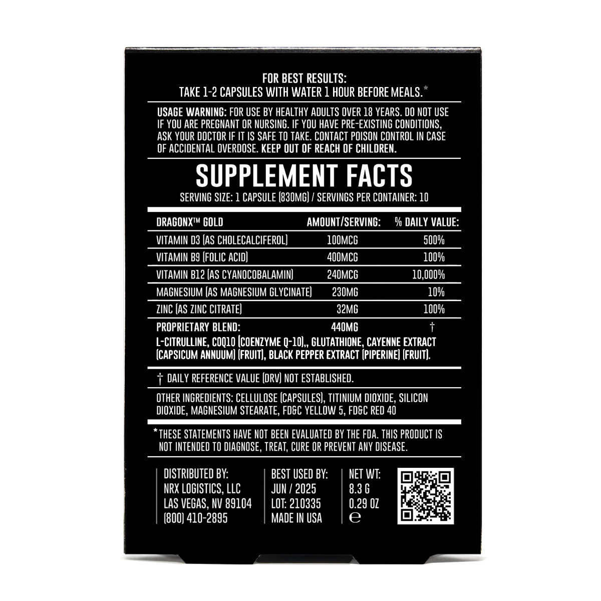 10-100 DRAGON X EXTRA STRENGTH Formula Male Support Supplement