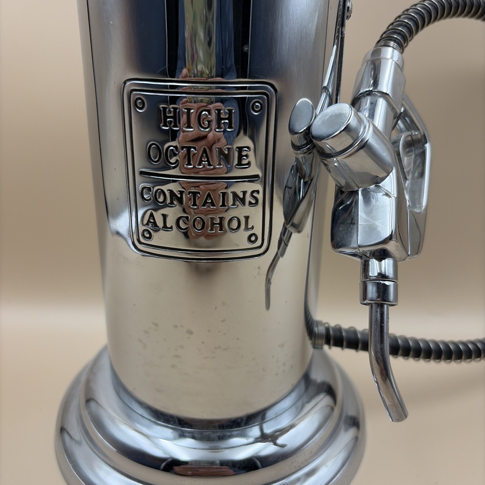 Gas Pump Bar Liquor Dispenser Godinger Fill 'Er Up Chrome 30 ounces 19" Tall