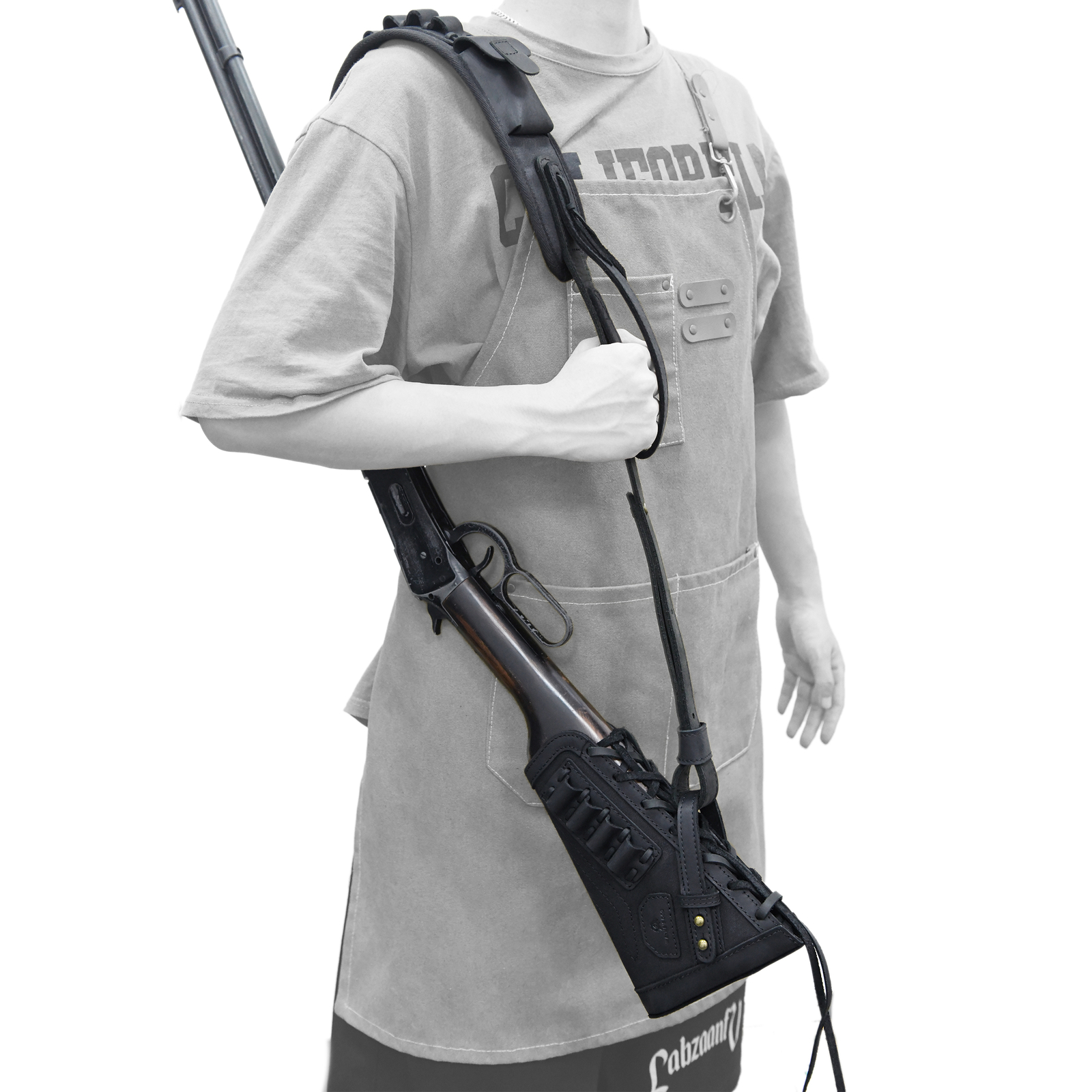 No Drilling Leather Rifle Buttstock, Sling Straps with Sling Loop for .308.22LR