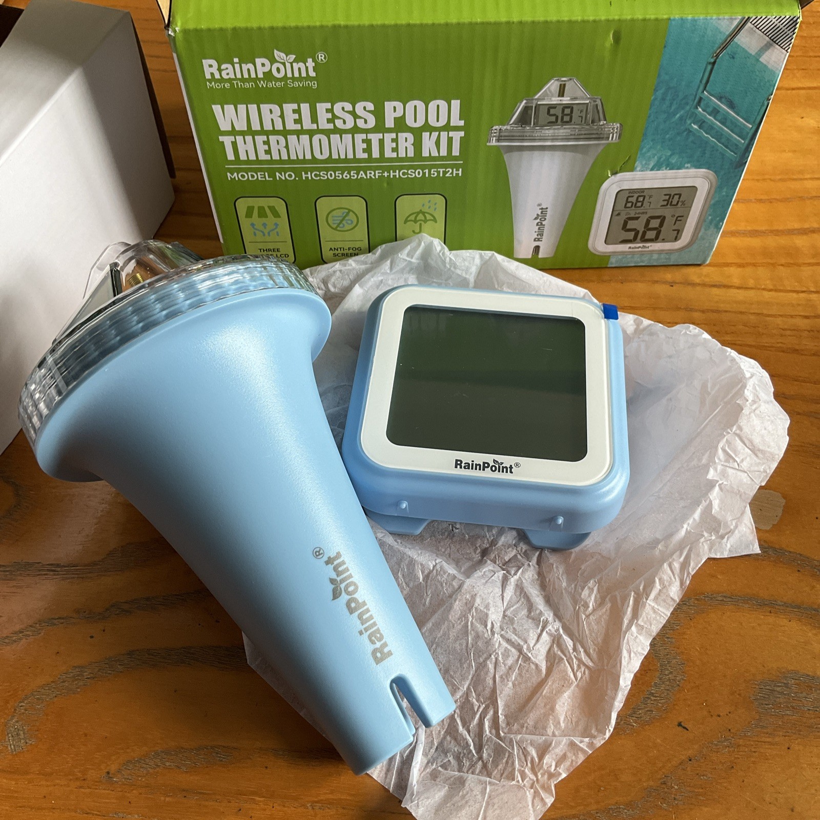 RAINPOINT Wireless Digital Pool Thermometer, Floating, Anti-Fog LCD Display Blue
