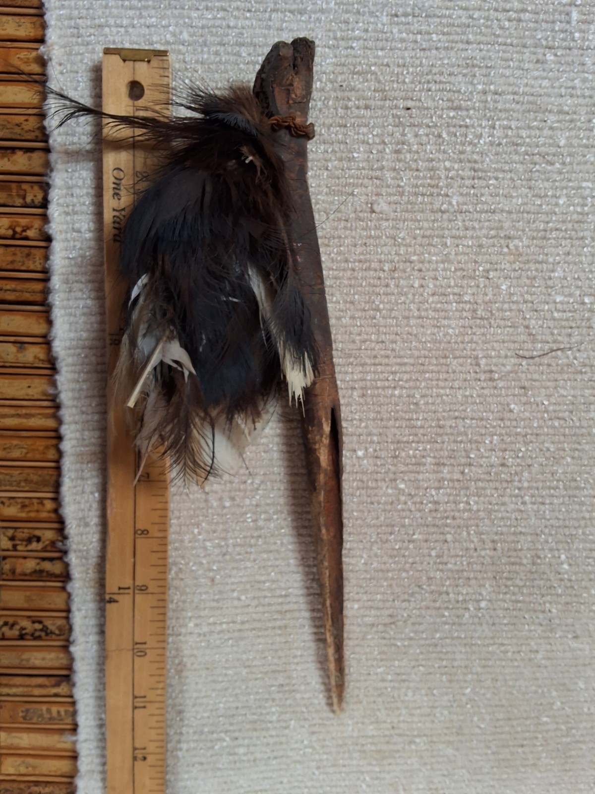 Papua New Guinea Rat Tooth Carved Dagger With Feathers
