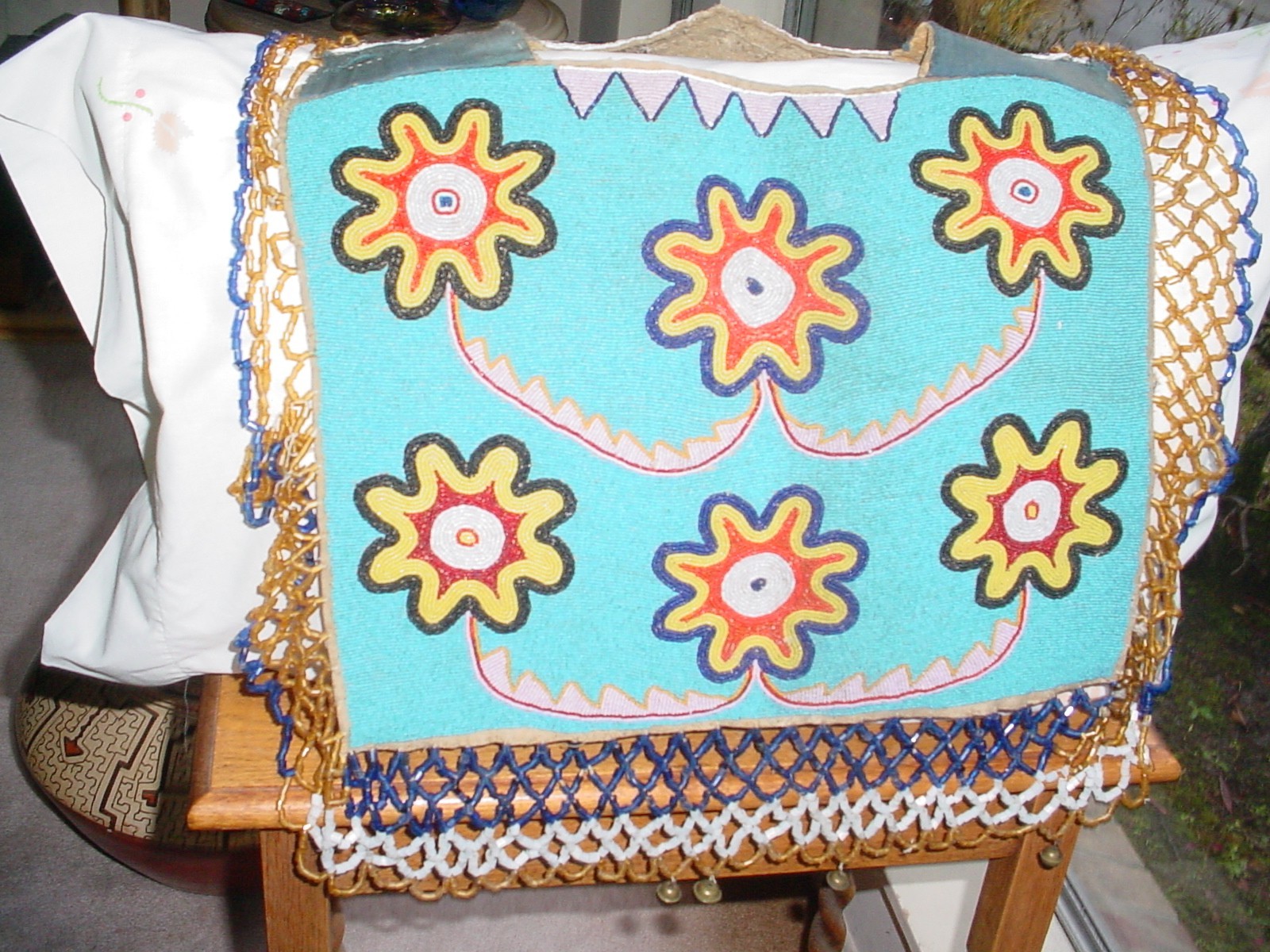 OLD CA 1900 YAKAMA PLATEAU INDIAN FULLY BEADED CAPE YOKE JINGLE DANCE