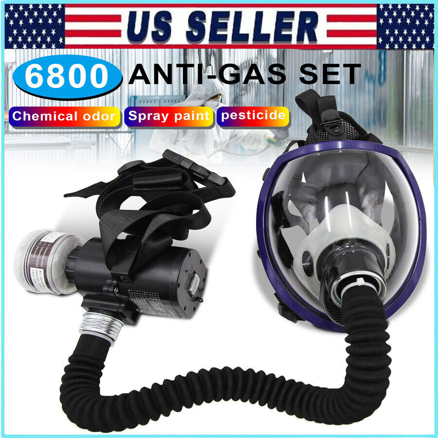 6800 Full Face Gas Mask Chemical Paint Spray Respirator Air Breathing Electric