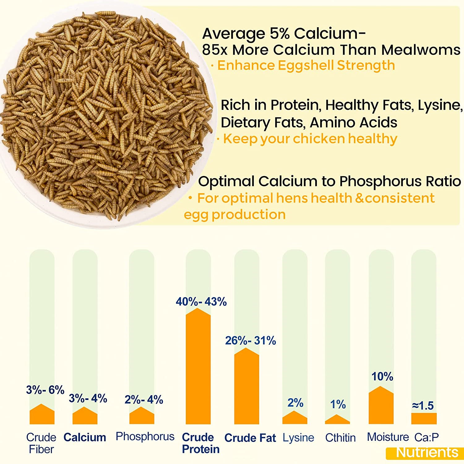 11 LBS Dried Black Soldier Fly Larvae Mealworms for Chicken Birds Treats Non-GMO