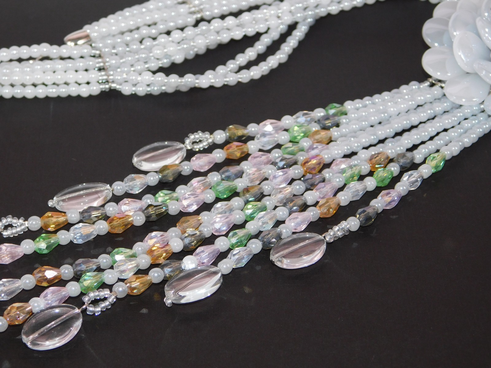 Vintage JOAN RIVERS Blue Gray Starlet Floral Bead Statement Necklace