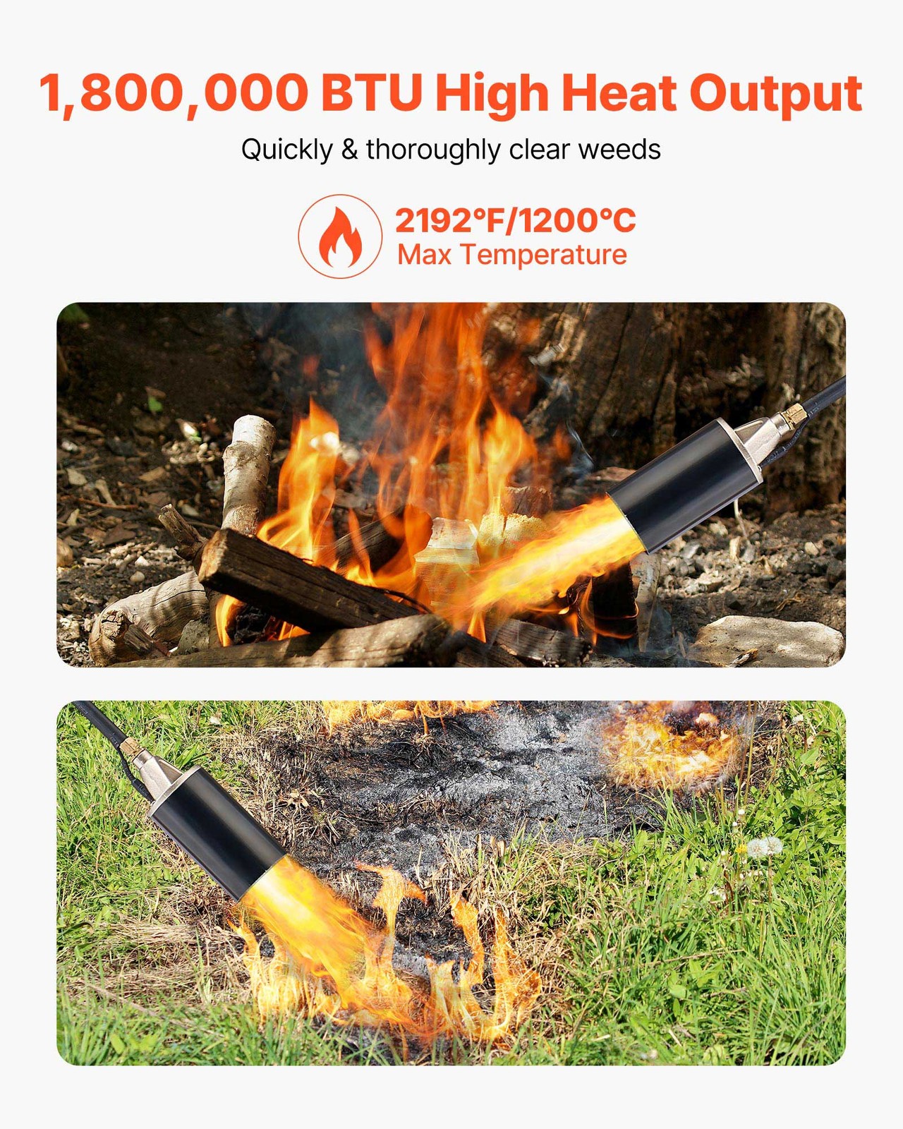 VEVOR Propane Weed Torch Burner Ice Snow Melter 1800000 BTU 10ft Hose Blow Torch