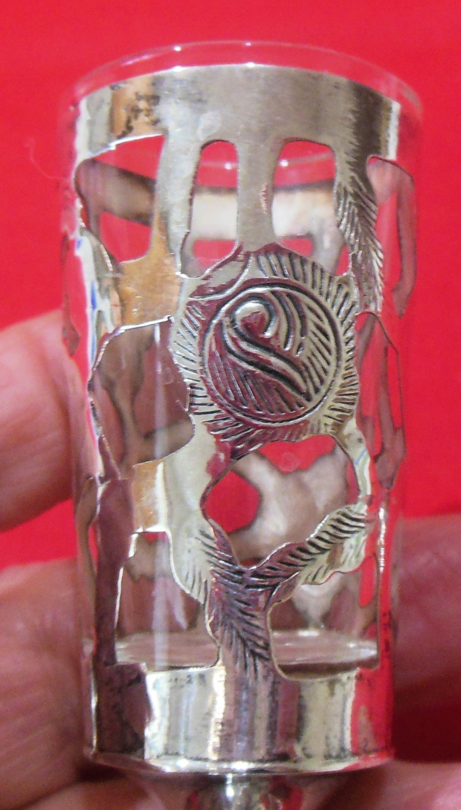 Set of 2 Sterling Overlay Stemmed Shot Glasses Mexico Use Repair Scrap