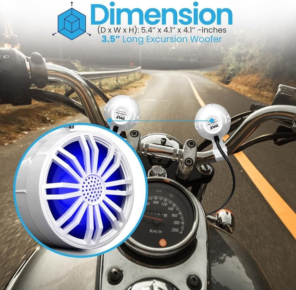 Pyle Bluetooth Waterproof Off-Road Speakers - 3.5” 40W Marine Grade w/RGB Light